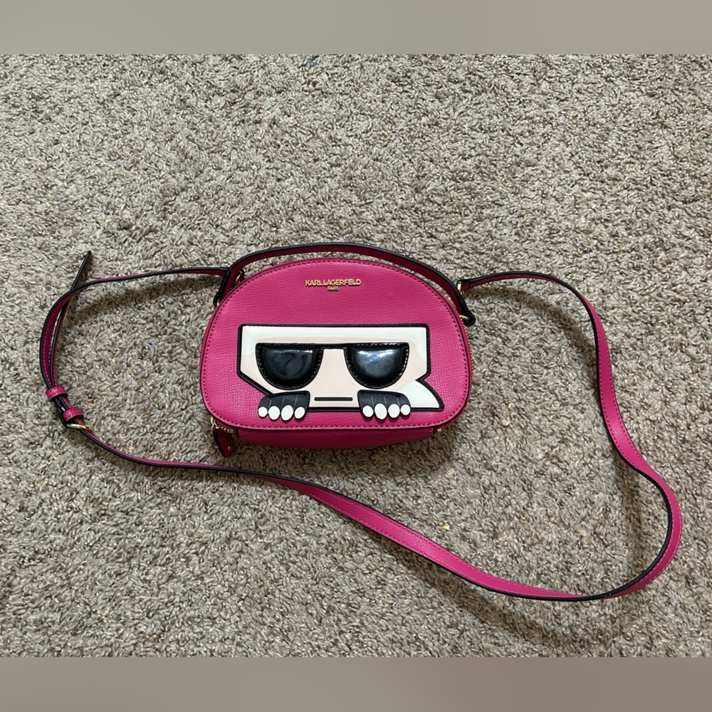 KARL LAGERFELD Paris Maybelle Satchel Crossbody Fuchsia Travel Chic Black Preppy